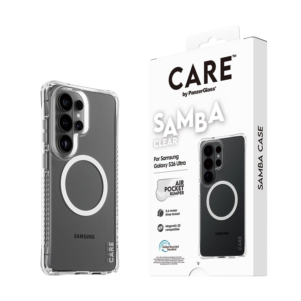 CARE™ by PanzerGlass® Samba Case Transparent w. White Qi Samsung Galaxy S26 Ultra